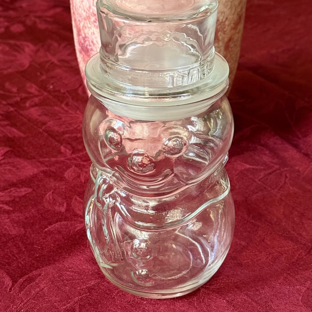 Vintage Libbey Clear Glass Snowman Jar - Holiday Home Accents